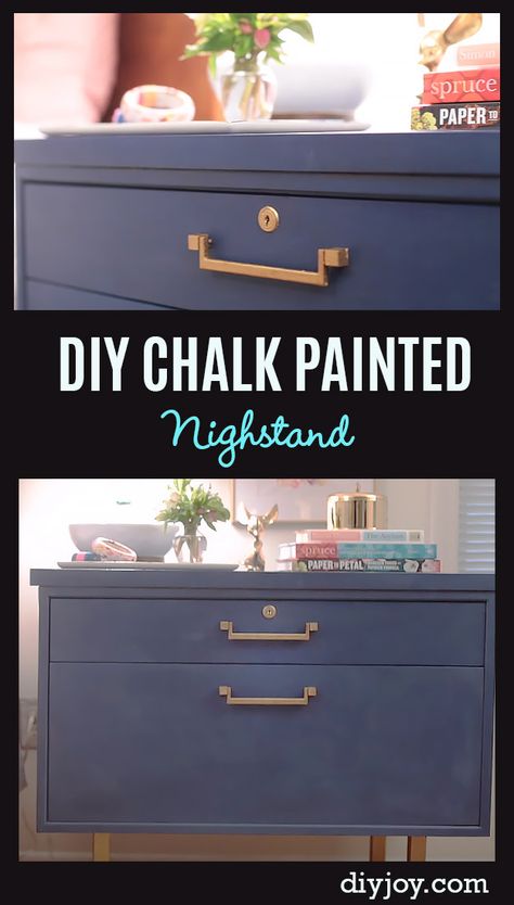 DIY Chalk Paint Furniture Ideas With Step By Step Tutorials - Chalk Painted Nightstand Makeover - How To Make Distressed Furniture for Creative Home Decor Projects on A Budget - Perfect for Vintage Kitchen, Dining Room, Bedroom, Bath http://diyjoy.com/chalk-paint-furniture-ideas Chalk Painted Headboard, Paint Color For Bedroom, Chalk Paint Bed, Color For Bedroom, Chalk Paint Furniture Ideas, Diy Bedside Table, Paint Furniture Ideas, Chalk Paint Kitchen, Painted Benches