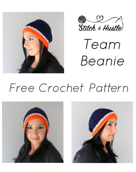 FREE Team Beanie Crochet Pattern — Stitch & Hustle Crochet Football Beanie, Broncos Colors, Crochet Hat Sizing, Crochet Football, Beanie Crochet Pattern, Cute Diy Projects, Hat Patterns Free, Beanie Crochet, Crochet Hats Free Pattern