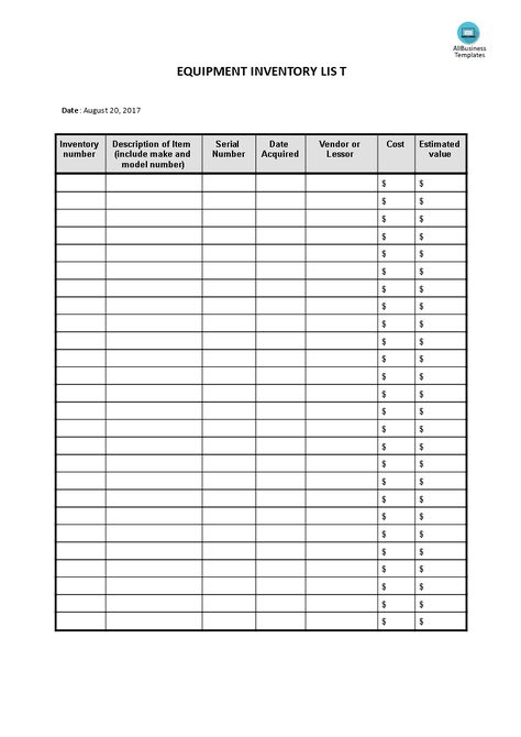 Do you need an Equipment inventory list in MS Word? We provide a well-crafted Equipment inventory list template that suits your needs! Inventory List Template, Inventory Management Templates, Inventory Sheet, Learn Accounting, Business Inventory, Accounting Basics, Inventory List, Number Value, Work Photos