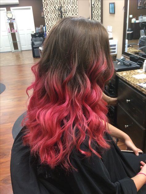 Pink ombre  Pink tips  Hot pink hair  Pulp Riot Hot Pink Hair Balayage, Hot Pink Hair Ends, Pink Tips Hair Black, Black Pink Ombre Hair, Hot Pink Hair Streaks Brunette, Pink Hair Bottom Half, Pink Ends Hair Black, Pink Hair At The Ends, Pink Bolyoge Hair