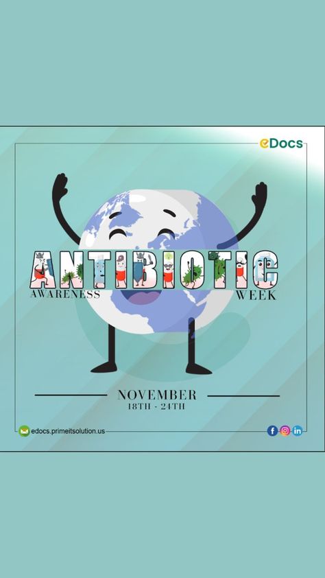 Antibiotic Awareness Week is a one-week annual event during which participating organizations raise awareness about the threat of antibiotic resistance and the importance of infection prevention. This week was previously known as Get Smart Week. This week is World Antibiotic Awareness Week all over the world. #antibioticawarenessweek #antibiotics #edocprime #primeedoc #edoc Anti Microbial Resistance Poster, Post Antibiotic Diet, Antibiotics Resistance Poster, Antibiotic Resistance Cartoon, Antibiotic Resistance, Antimicrobial Resistance, The Symbiotic Relationship Between, It Solution, Infection Prevention