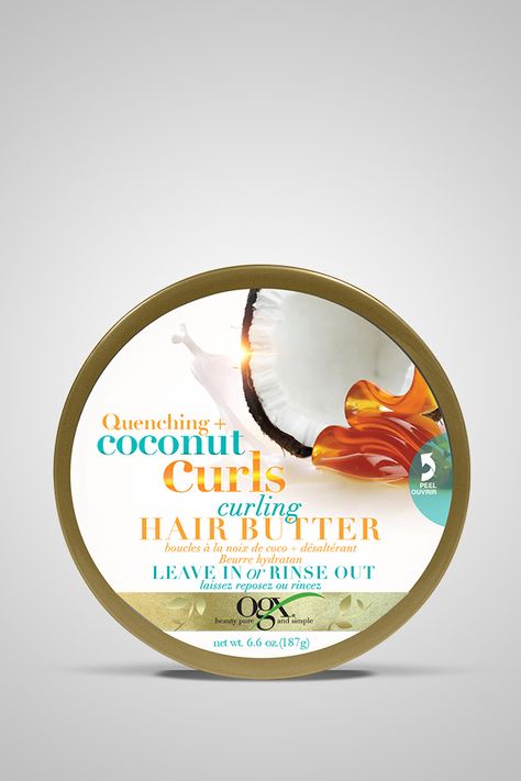 Coconut Curls Curling Hair Butter | OGX® Ogx Hair, Coconut Curls, Ogx Coconut, Ogx Hair Products, Argan Oil Of Morocco, Hair Butter, Glowing Hair, Curling Hair, Coconut Hair