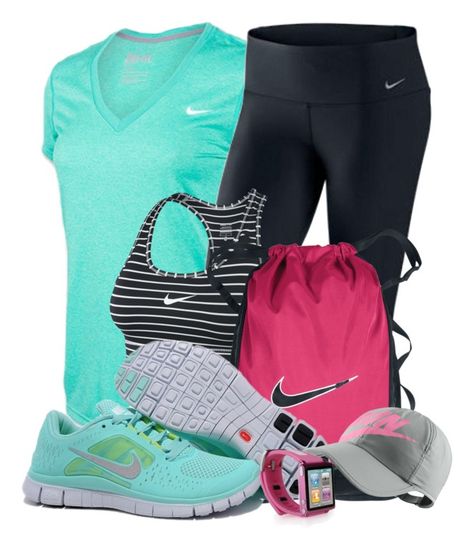 ♥ Nikes Womens, Blue Nikes, Exercise Outfits, Cute Athletic Outfits, Yoga Workout Clothes, Estilo Fitness, Gym Attire, Cute Gym Outfits, Moda Chic