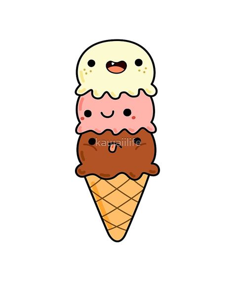 "Kawaii Triple Scoop Ice Cream Cone" by kawaiilife | Redbubble 3 Scoop Ice Cream Cone Drawing, Ice Cream Drawing Easy, Draw So Cute Food, Cute Ice Cream Drawing, Cartoon Ice Cream Cone, Ice Cream Cone Drawing, Ice Cream Drawing, Draw So Cute, Cream Drawing