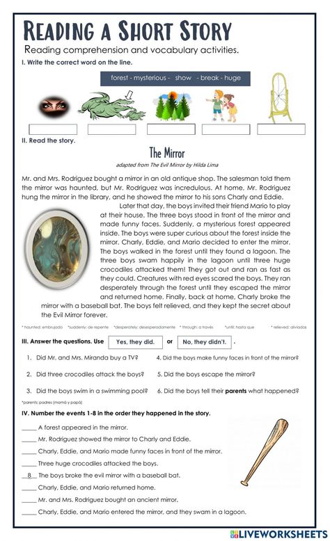 Story Worksheet, Stories English, Reading Comprehension For Kids, English Short Stories, Reading Comprehension Lessons, English Teaching Materials, English Exercises, English Language Learning Grammar, English Grammar Worksheets