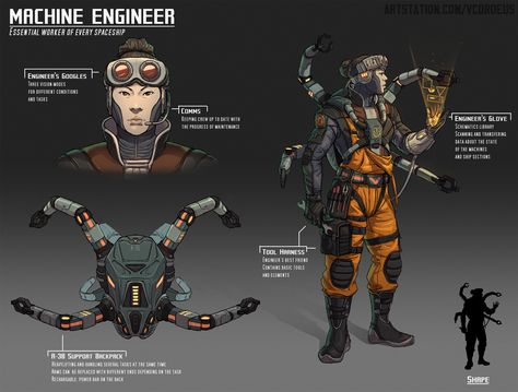 Control Concept Art, Engineer Concept Art, Sci Fi Mechanic, Space Mechanic, Jedi Armor, Futuristic Concept Art, Cyberpunk Tech, Sci Fi Character Design, Minecraft Drawings