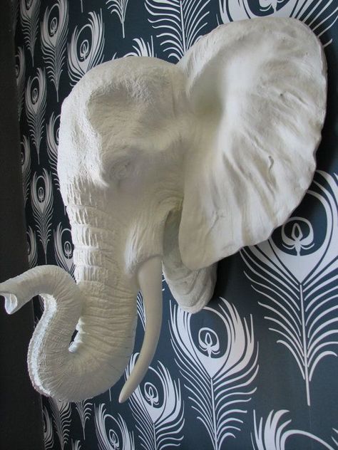 Wood Carving Art Sculpture, Styrofoam Art, Elephant Home Decor, Elephant Carving, Framed Pictures, Art Shelves, Paper Mache Art, Faux Taxidermy, Elephant Decor