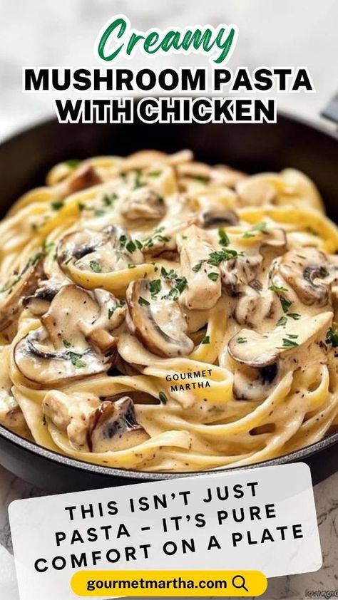 Savory cream, savory pasta that will make your taste buds dance! This isn’t just pasta – it’s pure comfort on a plate. Pasta With Cream Of Mushroom, Creamy Chicken Mushroom Pasta, Chicken Mushroom Pasta, Creamy Mushroom Chicken, Pasta With Chicken, Creamy Mushroom Pasta, Creamy Mash, Mushroom Pasta, Comfort Dishes