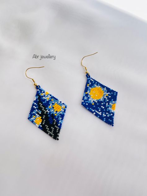 Miyuki , starry night , earrings , miyuki earrings Beading Earring, Miyuki Earrings, Earrings Patterns, Beaded Earrings, Starry Night, Beading, Beads, Instagram, Bead Earrings