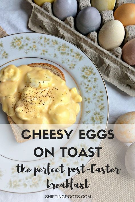 Easter is over and you're left with a lot of hard boiled eggs and a hatred of egg salad.  What do you do?  Cheesy Eggs on Toast to the rescue!!  It's an easy breakfast or brunch recipe that uses up all those eggs and leaves your family smiling. Creamed Eggs On Toast, Breakfast Recipes With Eggs, Eggs On Toast, Easy Egg Salad, Cheesy Eggs, Easter Breakfast, Brunch Recipe, Egg Dishes, Egg Recipes For Breakfast