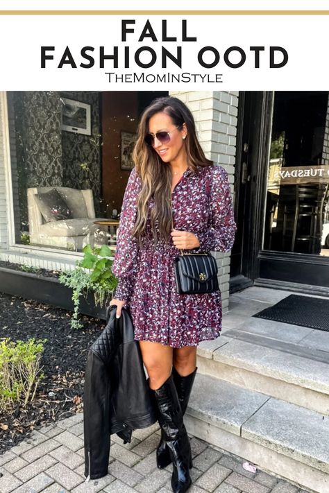 Fancy Dress With Cowboy Boots, Fall Dresses With Boots, Easy Fall Outfits, Dress Cowboy Boots, Dresses With Cowboy Boots, Fancy Casual, Fall Floral Dress, First Day Of Fall, Simple Fall Outfits