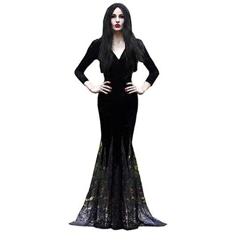 Women Maxi Dress V Collar Black Lace Dress Long Sleeve Party Gown Female Autumn Elegant Vestidos Lapel Rope High Wais... Dress Long Sleeve Party, Party Gowns Elegant, Black Lace Long Sleeve Dress, Black Lace Dress Long, Gown Elegant, Fishtail Maxi Dress, Black Costume, Maxi Bridesmaid Dresses, Party Gown