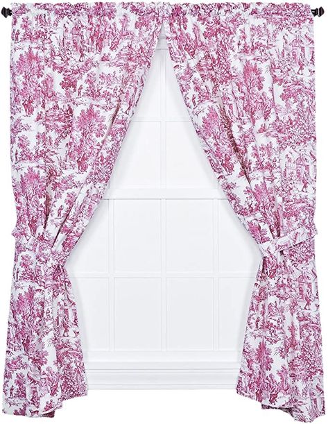 Amazon.com: Ellis Curtain Victoria Park Toile 68-Inch-by-54 Inch Tailored Panel Pair with Tiebacks, Blue : Home & Kitchen Toile Curtains, Sliding Shower Doors, Traditional Curtains, Cottage Table, Red Toile, Ikea Curtains, Tier Curtains, Popular Decor, Country Curtains