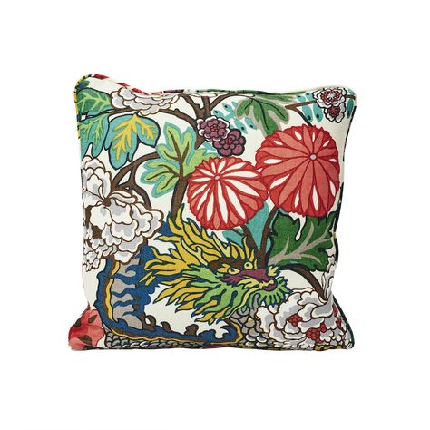 This pillow features Chiang Mai Dragon with a Knife Edge finish. Inspired by an Art Deco print, this chinoiserie motif has become one of Schumacher's best-loved designs. Back of pillow is Barnett. Pillow includes a feather/down fill insert and hidden zipper closure. Schumacher Chiang Mai Dragon, Dragon Pillow, Schumacher Pillows, Alabaster Color, Chiang Mai Dragon, Chinoiserie Motifs, Throw Pillows White, Art Deco Print, Schumacher Fabric