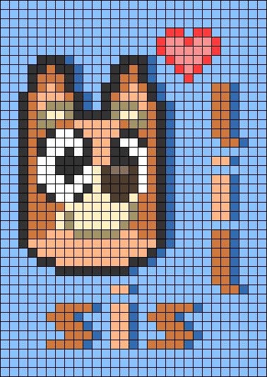 Alpha pattern #144384 | BraceletBook Bluey Bead Pattern, Bluey Cartoon Cross Stitch, Disney Bluey Perler Beads, Bluey Perler Bead Patterns, Bluey Perler Beads, Bluey Pixel Art, Crochet Video Game, Game Sprite, Bluey Bingo