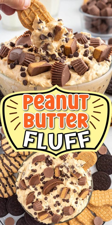 Peanut Butter Fluff Dessert Dipping Sauce Recipes, Reese’s Peanut Butter Fluff Dip, Things To Dip In Peanut Butter, Cool Whip Desserts Peanut Butter, Reese’s Fluff, Peanut Butter Fluff Sandwich, Peanutbutter Fluff Dip, Peanut Butter Marshmallow Fluff Dip, Peanutbutter Dessert Dip