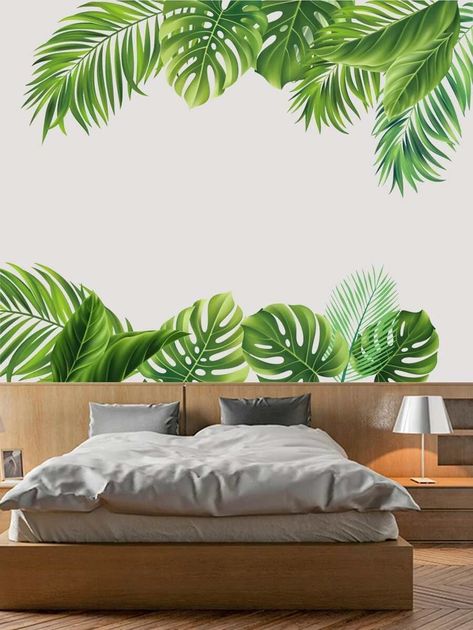 2pcs Tropical Leaf Print Wall Sticker, Modern PVC Leaf Print Wall Decal For Home Decoration | SHEIN USA Tropical Leaf Print, Tropical Leaves, Leaf Prints, Wall Stickers, Wall Decals, Wall Prints, Mural, Collar, Wall