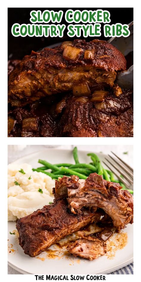 Slow Cooker Country Style Ribs Country Style Ribs In Crock Pot, Crock Pot Country Ribs, Beef Ribs Slow Cooker, Slow Cooker Country Style Ribs, Slow Cooker Ribs Recipe, Homemade Barbecue Sauce Recipe, Country Ribs, Slow Cooker Green Beans, Boneless Pork Ribs