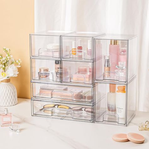 Stackable Storage Drawers Set of 3, 12" Wide and 4.4'' Tall Clear Plastic Organizer Bins for Makeup, Cosmetics, Beauty Supplies,Ideal for Vanity, Bathroom,Cabinet,Pantry Organization Acrylic Bathroom, Acrylic Drawers, Plastic Drawers, Plastic Organizer, Plastic Storage Bins, Organization And Storage, Acrylic Organizer, Bathroom Items, Stackable Storage