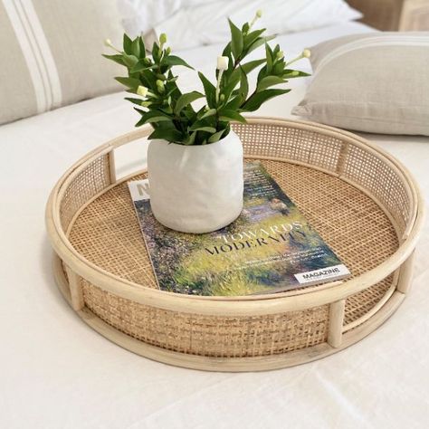 A very practical, versatile hand woven rattan tray. Great for entertaining or as a display piece. Depth: 45cmHeight: 8cm Toy Gift Guide, Rattan Tray, Gorgeous Centerpieces, Man Dressing Style, Side Board, Balloon Shapes, Serving Drinks, Candle Tray, Sideboard Console