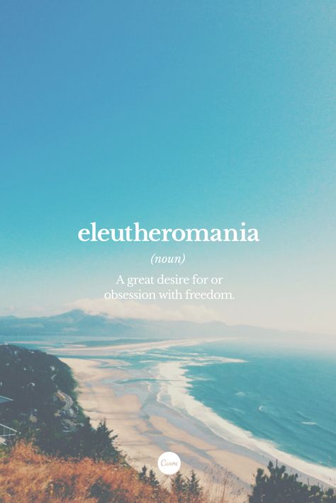 Eleutheromania - A great desire for or obsession with freedom. #graphicdesign #wordoftheday #inspiration Word Definition, Vision Board Diy, Ocean And Beach, William Wallace, Uncommon Words, Fancy Words, Weird Words, Unusual Words, Rare Words