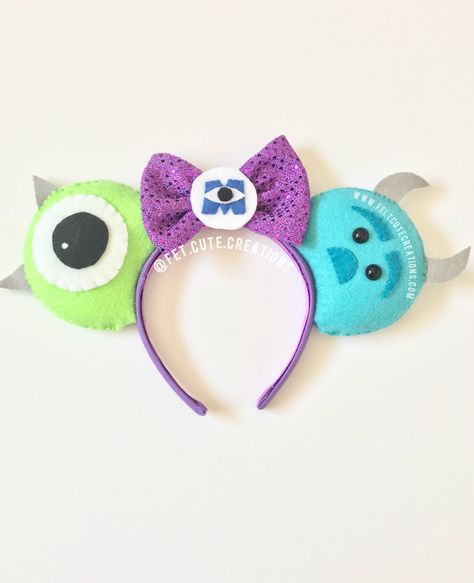 www.feltcutecreations.com instagram: @felt.cute.creations monster inc inspired minnie ears #minnieears #disneyears #ears #accessories #headband #disney #monstersinc Monsters Inc Ears, Minnie Mouse Ears Diy, Disneyland Ears, Diy Monsters, Monster Inc Birthday, Disney Diy Crafts, Disney Monsters, Diy Disney Ears, Diy Mickey Ears