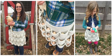 Egg Apron Crochet Pattern Free, Crochet Egg Apron Free Pattern, Crochet Egg Apron, Chicken Egg Apron, Apron Crochet, Egg Apron, Crochet Egg, Toddler Summer Dresses, Egg Aprons