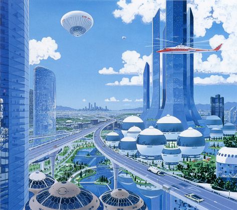 City of the Future Imaginative Architecture, Kota Masa Depan, Science Fiction Design, Futuristic Cities, Future Cities, 70s Sci Fi Art, Sci Fi City, Retro Future, Chi Town