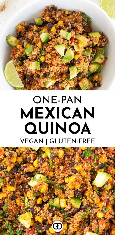 One of my favorite quinoa recipes: a delicious one-pan quinoa recipe, ready in 30 minutes. Healthy, vegan, gluten-free, dairy-free #quinoa #quinoarecipes #onepanrecipe #veganrecipes Healthy Recipes With Quinoa, Quinoa Mexican, Grains Recipes, Garlic Quinoa, Healthy Quinoa Recipes, Is Quinoa Gluten Free, Tex Mex Quinoa, One Pan Mexican Quinoa, Best Quinoa Recipes