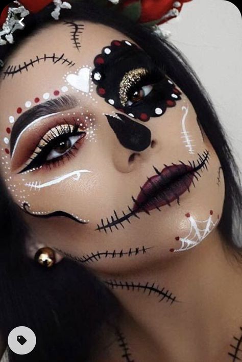 Makijaż Sugar Skull, Cool Halloween Costume Ideas, Maquillage Harry Potter, Halloween Makeup Sugar Skull, Halloween Make-up Looks, Sugar Skull Halloween, Halloween Costume Ideas For Women, Costume Ideas For Women, Halloween Eye Makeup