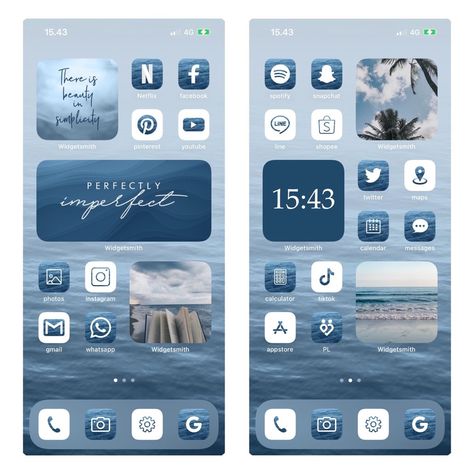 Aesthetics Blue Wallpaper, Iphone Home Screen Layout Blue, Widgetsmith Ideas Blue, App Layout Ideas Iphone, Aesthetic Blue Homescreen, Iphone Design Ideas, Phone Design Ideas, Blue Home Screen, Home Screen Customization