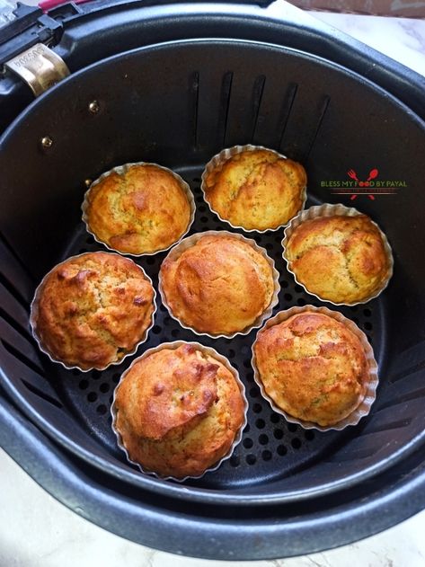 Air Fryer Banana Muffins Recipe | Vegan Banana Muffins Recipe Banana Muffins In Air Fryer, Air Fryer Banana Muffins, Air Fryer Vegan, Airfry Recipes, Air Fryer Banana, Vegan Banana Muffins, Banana Oat Muffins, Vegan Fries, Banana Muffin Recipe