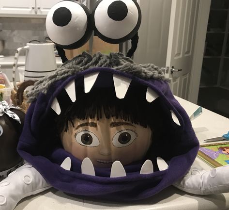 Boo Monsters Inc Pumpkin Over The Top Pumpkin Painting Ideas, Pumpkin Painting Ideas Monsters Inc, Pumpkin Painting Ideas Mike Wazowski, Boo Monsters Inc Pumpkins Painted, Boo Pumpkin, Monsters Inc Pumpkin, Monsters Inc Pumpkin Painting, Disney Themed Pumpkin Painting, Monster Inc Pumpkin Ideas