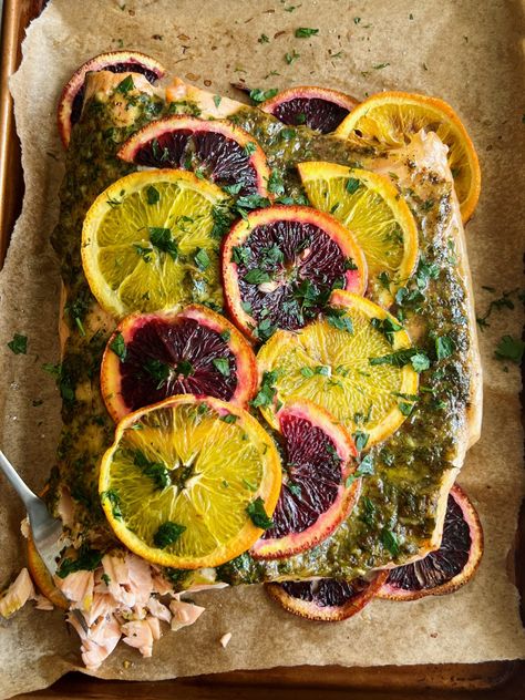 Citrus & Herb Salmon - Something Nutritious Something Nutritious Salmon, Spicy Salmon Sushi, Citrus Salmon, Herb Crusted Salmon, Herb Salmon, Roasted Baby Potatoes, Spring Recipe, Almond Butter Cookies, Citrus Salad