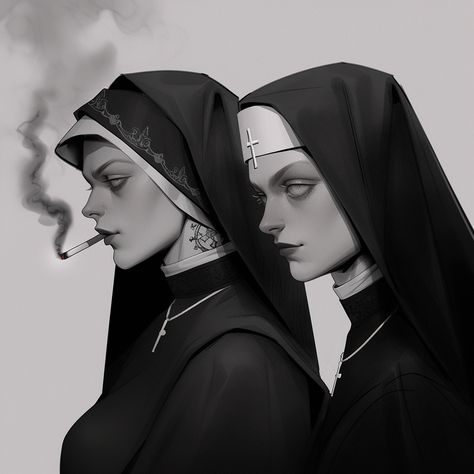 Evil Nun Art, Nun Pfp, Vampire Nun, Nun Art, Traditional Tattoo Woman, Demon Days, Something Scary, Scary Monsters, World Of Darkness