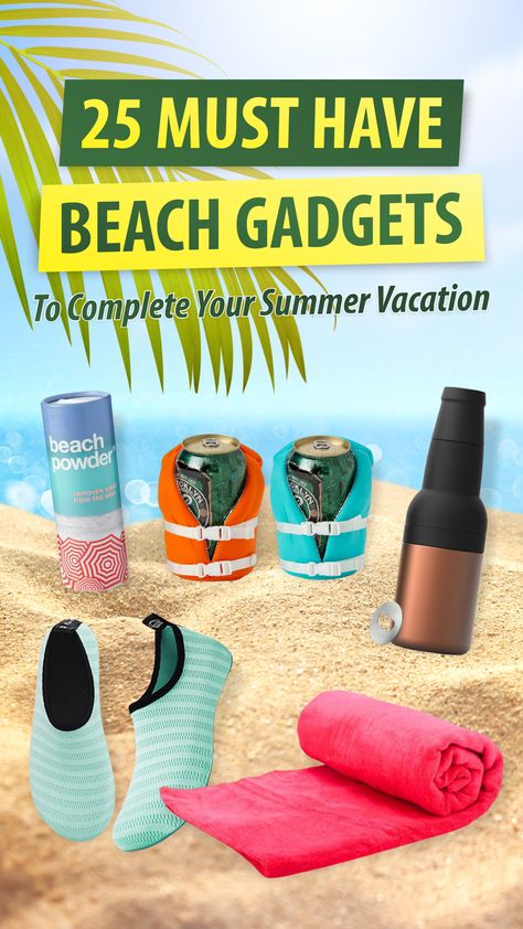 From much needed beach towels to the unthinkable but actually useful gadgets, the following is the list of beach gear for the ultimate beach getaway. #beachgadgets #beachgadgetsaccessoriessummer #beachgadgetsparty #beachgadgetssummer #coolbeachgadgets #bestbeachgadgets #newbeachgadgets Beach Gadgets Accessories, Beach Gear Must Have, Summer Gadgets, Beach Gadgets, Cheap Gadgets, Useful Gadgets, Summer Beach Towels, Beach Items, Travel Gadgets