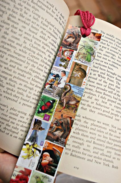 Stamp Bookmark. Something to do with all the animal and bird themed stamps I've been collecting Old Stamps Art Ideas, Postage Stamps Crafts, Stamp Collage, Stamps Art, Old Stamps, Postage Stamp Art, Diy Bookmarks, Book Markers, Cadeau Diy