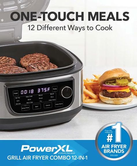 PowerXL ONE-TOUCH MEALS Grill Air Fryer COMBO 12-in-1 User Guide Slow Cook Roast, Cooking At Home, Baked Roast, Grill Plate, Rice Ingredients, Grill Set, Cooking Temperatures, Delicious Dishes, Cinnamon Buns