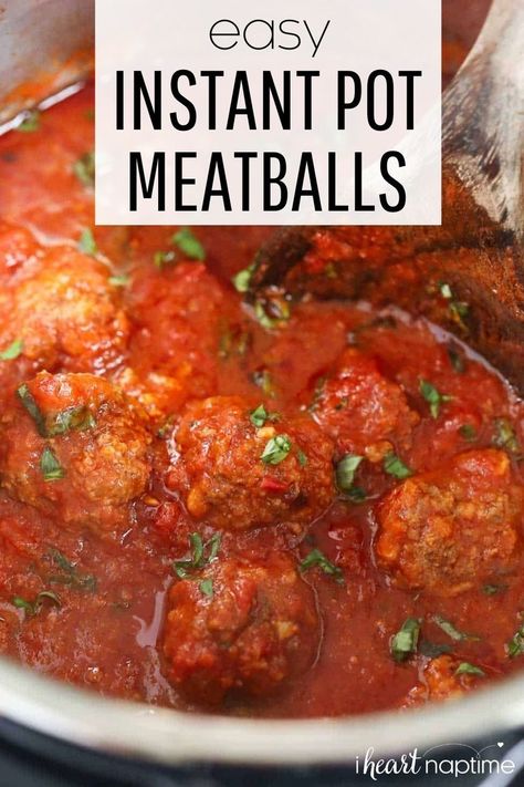 Instant Pot meatballs are meaty and juicy cooked in a flavorful marinara sauce and loaded with tasty seasoning. They’re ready in just over 30 minutes with 10 of those minutes being actual hands-on prep time. Otherwise, it’s the pressure cooker that does the work! Meatballs In Instant Pot, Instant Pot Meatballs, Easy Italian Meatballs, Multi Cooker Recipes, Marinara Recipe, Italian Meatballs Recipe, Electric Pressure Cooker Recipes, How To Cook Meatballs, I Heart Naptime