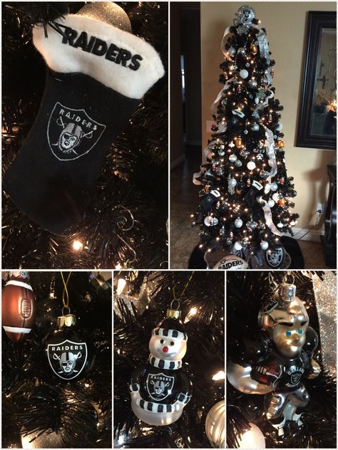 Raider Christmas Tree Raiders Christmas Tree, Raiders Christmas, Birthday Wishes Best Friend, Holiday Boards, Raiders Nation, Raiders Baby, Pretty Christmas Decorations, Tree Themes, Traditional Colonial