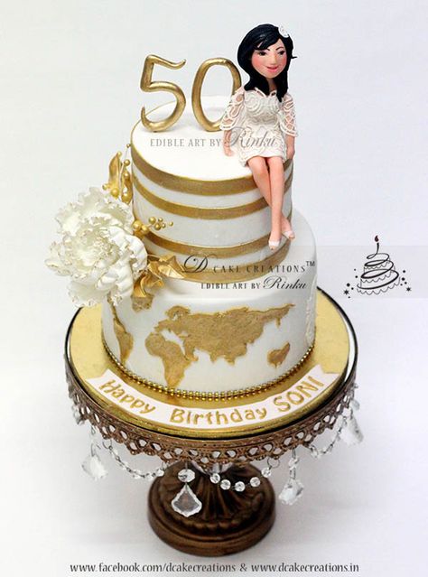 Personalised 50th Birthday Cake 50th Birthday Cakes For Women Elegant, 50th Birthday Cake For Women, Birthday Cake For Women Elegant, 50th Birthday Party Themes, 75 Birthday Cake, Golden Birthday Cakes, Birthday Cake Decorations, Fabulous 50, Golden Cake