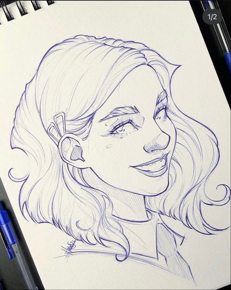 Enid Sinclair Drawing Sketch, Hair Drawing Practice, Enid Sinclair Sketch, Big Smile Drawing Reference, Jesus Drawing, Expressive Drawing, Smile Drawing, Realistic Cartoons, Creative Drawing Prompts