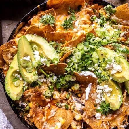 Skillet Corn and Chipotle Chicken Tortilla Bake - Half Baked Harvest Creamy Street Corn, Chicken Tortilla Bake, Cilantro Lime Salmon, Tortilla Bake, Mango Salsa Salmon, Skillet Corn, Skillet Dishes, Avocado Fries, Creamy Corn