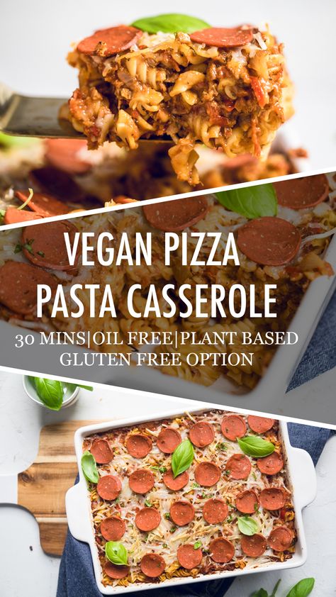 Vegan Pizza Casserole, Vegan Pasta Bake, Pizza Pasta Casserole, Pizza Pasta Bake, Vegan Pepperoni, Baked Lasagna, Vegan Casserole, Vegan Party Food, Pizza Casserole