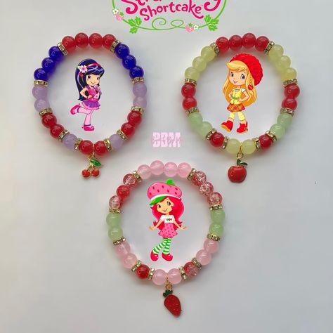 Trio Set | Strawberry Shortcake 🍓, Cherry Jam🍒, Apple Dumpling 🍎 • • • #strawberryshortcake #appledumpling #cherryjam #beadedbracelets #charmbracelets #bbm Strawberry Shortcake Cherry Jam, Apple Dumpling, Apple Dumplings, Cherry Jam, Bracelets Diy, Beaded Bracelets Diy, Matching Bracelets, Strawberry Shortcake, Dumplings