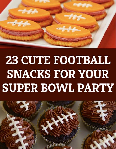 Love these: 23 Cute Football Snacks For Your Super Bowl Party http://www.buzzfeed.com/christinebyrne/cute-football-snacks-for-your-super-bowl-party Cute Superbowl Snacks, Superbowl Themed Food, Superbowl Desserts Ideas Easy, Superbowl Party Food Ideas Snacks, Football Cupcakes Ideas, Football Themed Appetizers, Football Themed Desserts, Football Themed Snacks, Football Themed Food