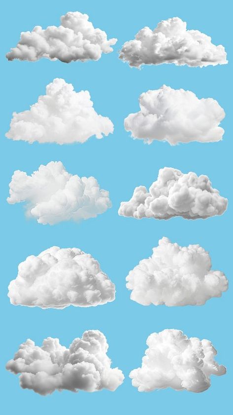 Editable white cloud design element set | premium image by rawpixel.com / Hein Sky Bg, Clouds Collage, Sky Collage, Cloud Collage, Clouds Graphic, Vintage Clouds, Scrapbook Inspo, Pic Edit, Collage Material