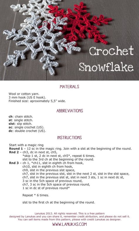 Patrón de Copo de Nieve a ganchillo | Lanukas | Bloglovin’ Snowflake Tutorial, Crochet Snowflake, Lights Diy, Crochet Snowflake Pattern, Crochet Xmas, Crochet Christmas Decorations, Crochet Ornaments, Crochet Snowflakes, Holiday Crochet