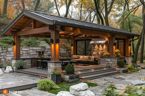 #backyarddeck #outdoorliving #deckideas #homeimprovement #gardeninspiration #diyprojects #landscaping #outdoordecor #backyardtransformation #entertainingoutdoors Palapas Ideas Patios, Backyard Deck Ideas, Outdoor Pavillion, Creative Backyard, Outdoor Fireplace Designs, Bar Sala, Outdoor Kitchen Plans, Outdoor Pavilion, Garden Pavilion