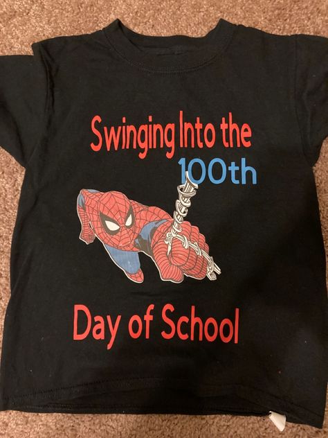 My little crazed spiderman fan had to have something Spiderman of course so we got this made for him last year!! Spiderman 100 Days Of School, 100 Days Of School Shirt Spiderman, 100 Days Of School Project Kindergartens, Spider Man Quotes, Crafts Snowman, 100 Días De Clases, Spiderman Birthday Invitations, Christmas Crafts Snowman, 100 Day Of School Project